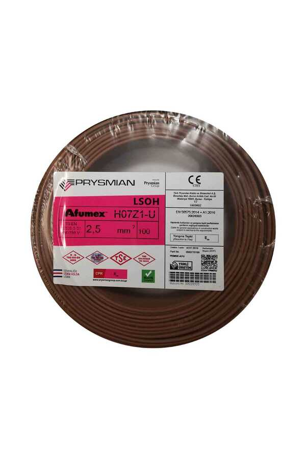 Prysmian 2,5mm Kahverengi H07Z1-U NYA Halojen Free Kablo - 100 Metre
