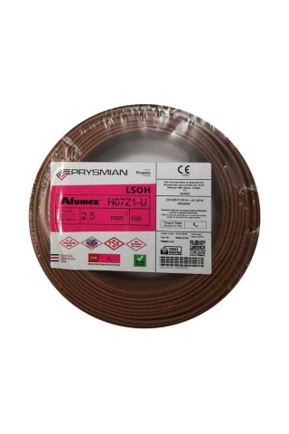 Prysmian 2,5mm Kahverengi H07Z1-U NYA Halojen Free Kablo - 100 Metre