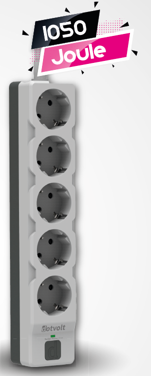 Dotvolt Beşli 1.5 Metre Kablolu Akım Korumalı Priz Beyaz Anahtarlı Surge Hunter 1050 Joule