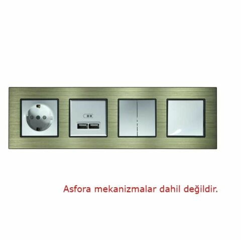 Asfir Schneider Asfora Serisine Özel Dörtlü Bronz Alüminyum Anahtar Priz Çerçevesi