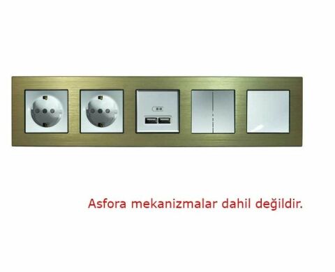 Asfir Schneider Asfora Serisine Özel Beşli Bronz Alüminyum Anahtar Priz Çerçevesi