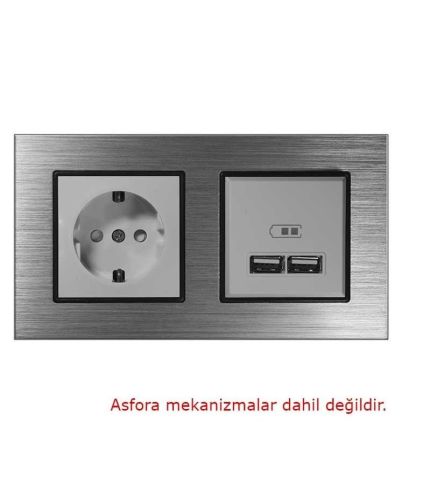 Asfir Schneider Asfora Serisine Özel İkili Gümüş Alüminyum Anahtar Priz Çerçevesi