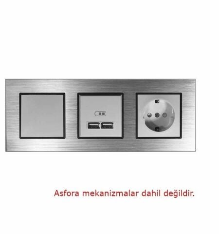 Asfir Schneider Asfora Serisine Özel Üçlü Gümüş Alüminyum Anahtar Priz Çerçevesi