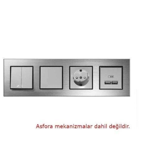Asfir Schneider Asfora Serisine Özel Dörtlü Gümüş Alüminyum Anahtar Priz Çerçevesi
