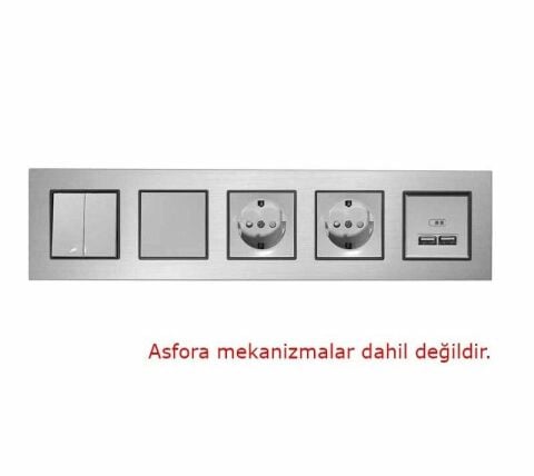 Asfir Schneider Asfora Serisine Özel Beşli Gümüş Alüminyum Anahtar Priz Çerçevesi
