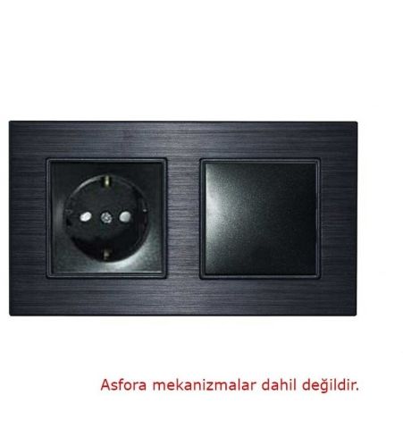 Asfir Schneider Asfora Serisine Özel İkili Siyah Alüminyum Anahtar Priz Çerçevesi