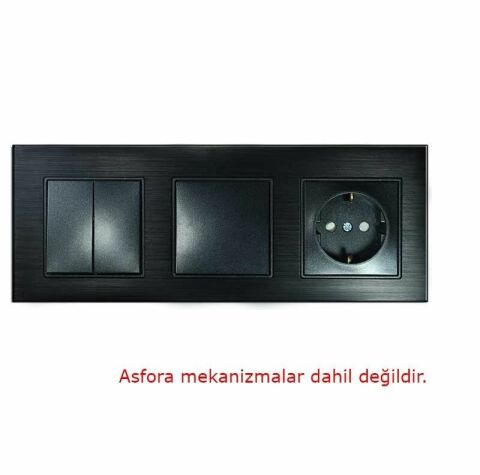 Asfir Schneider Asfora Serisine Özel Üçlü Onyx Siyah Alüminyum Anahtar Priz Çerçevesi