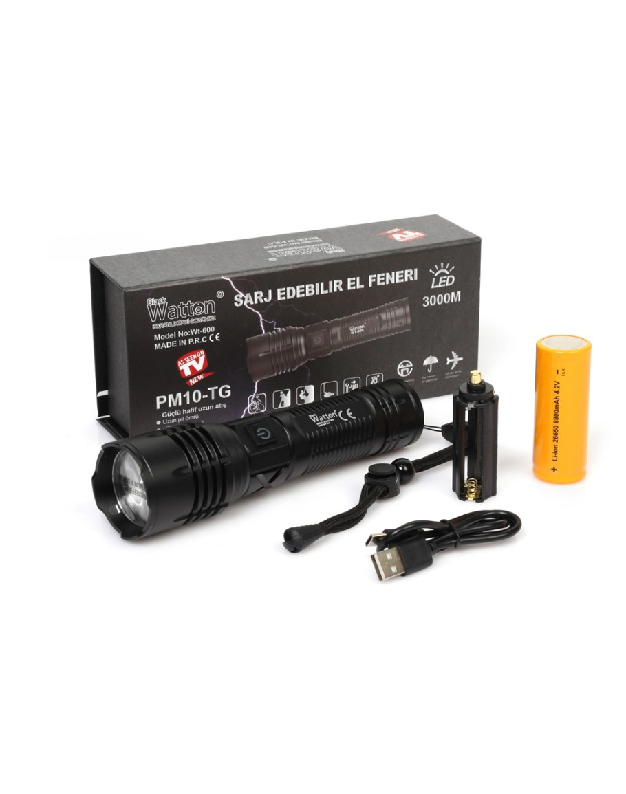 Watton Şarj Edilebilir El Feneri 3000 Lümen PM10-TG Wt-604