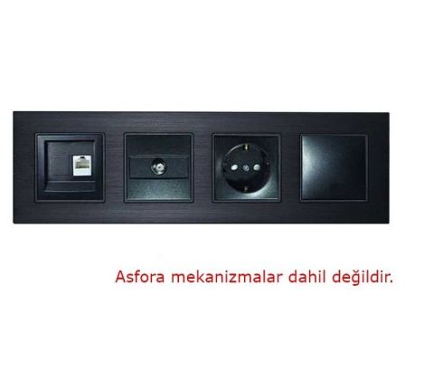 Asfir Schneider Asfora Serisine Özel Dörtlü Onyx Siyah Alüminyum Anahtar Priz Çerçevesi