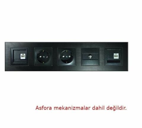 Asfir Schneider Asfora Serisine Özel Beşli Onyx Siyah Alüminyum Anahtar Priz Çerçevesi