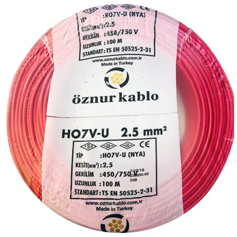 Öznur 2.5 Nya Kırmızı Tam Bakır TSE Kablo - 100 Metre