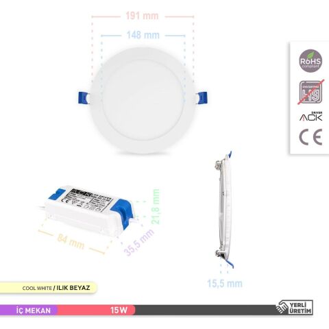 Ack 15w Ilık Beyaz 4000k Slim Led Panel Yuvarlak Alüminyum AP01-01510