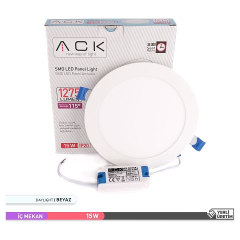 Ack 15w Beyaz Işık 6500k Slim Led Panel Yuvarlak Alüminyum AP01-01530