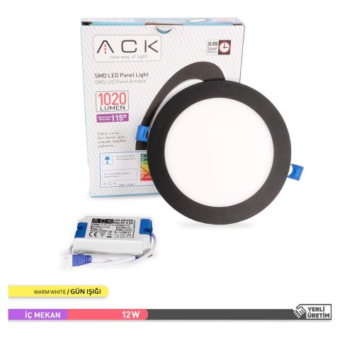 Ack 12w Günışığı 3000k Siyah Kasa Slim Led Panel Yuvarlak AP01-01201