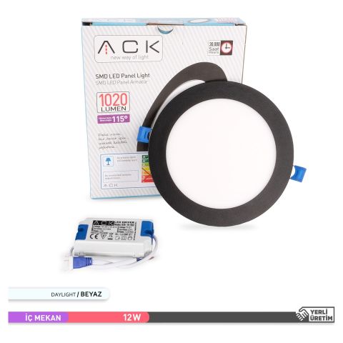 Ack 12w Beyaz Işık 6500k Siyah Kasa Slim Led Panel Yuvarlak AP01-01231
