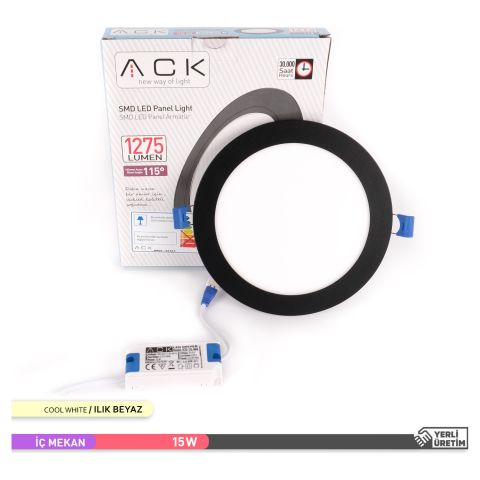 Ack 15w Ilık Beyaz 4000k Siyah Kasa Slim Led Panel Yuvarlak AP01-01511