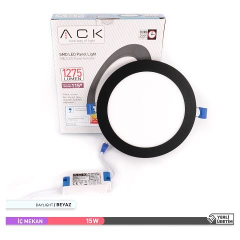 Ack 15w Beyaz Işık 6500k Siyah Kasa Slim Led Panel Yuvarlak AP01-01531