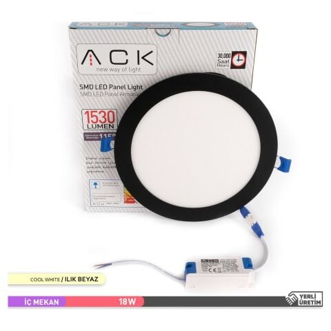 Ack 18w Ilık Beyaz 4000k Siyah Kasa Slim Led Panel Yuvarlak AP01-01811
