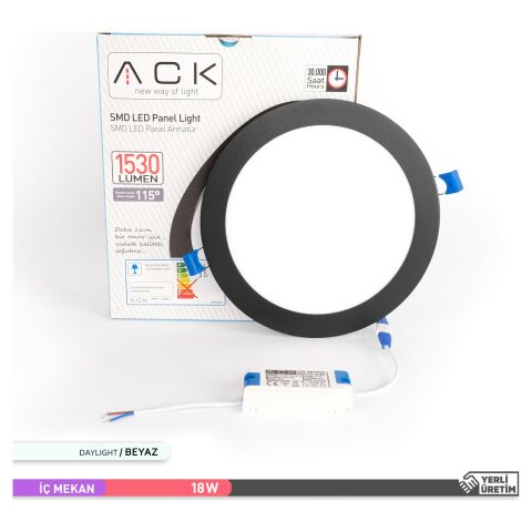 Ack 18w Beyaz Işık 6500k Siyah Kasa Slim Led Panel Yuvarlak AP01-01831