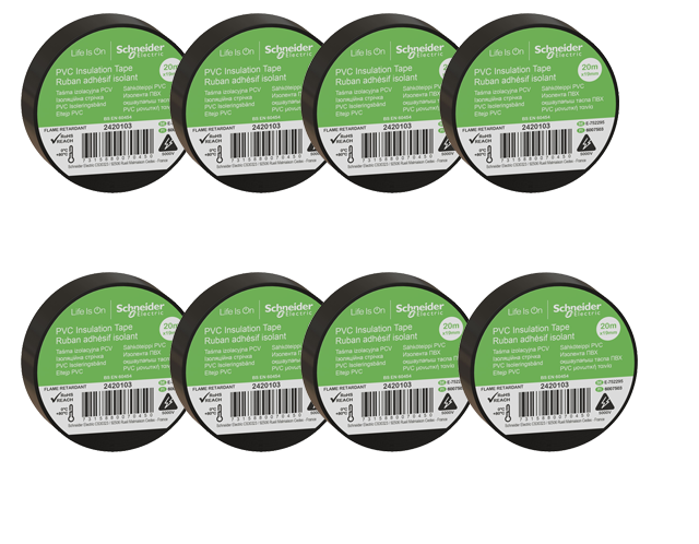 Schneider 8li Siyah PVC İzole Bant 20mt*19mm 2420103-8