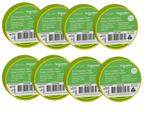 Schneider 8li Sarı Yeşil PVC İzolasyon Bandı 20mt*19mm 2420105-8