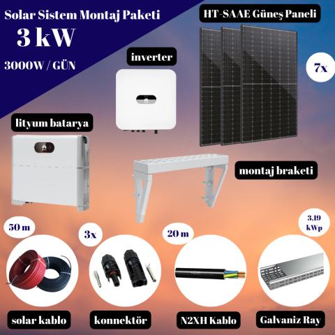 Güneş Enerjisi (Solar) Off-Grid Paketi / Günlük 3 Kw Enerji