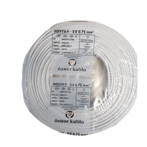 Öznur 2x0.75 mm Beyaz TTR Çok Telli Kablo H05VV-F 100 METRE