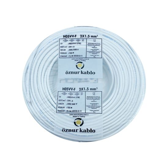 Öznur 2x1.5 mm Beyaz TTR Çok Telli Kablo H05VV-F 100 METRE
