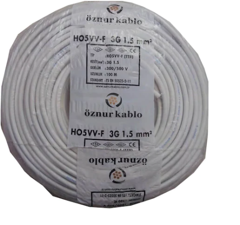 Öznur 3x1.5 mm Beyaz TTR Çok Telli Kablo H05VV-F 100 METRE