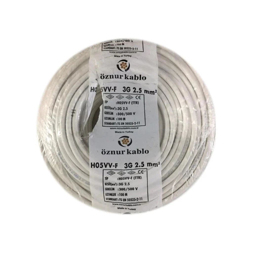 Öznur 3x2.5 mm Beyaz TTR Çok Telli Kablo H05VV-F 100 METRE