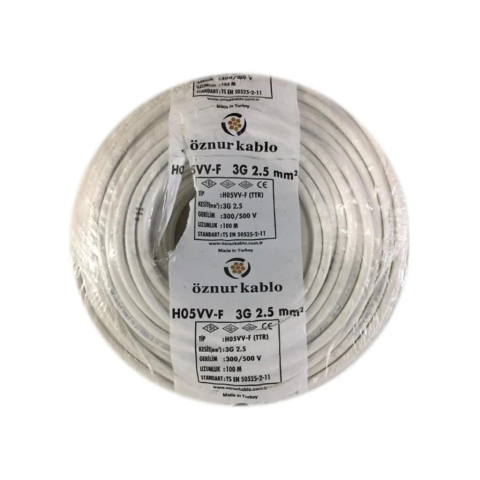 Öznur 3x2.5 mm Beyaz TTR Çok Telli Kablo H05VV-F 100 METRE