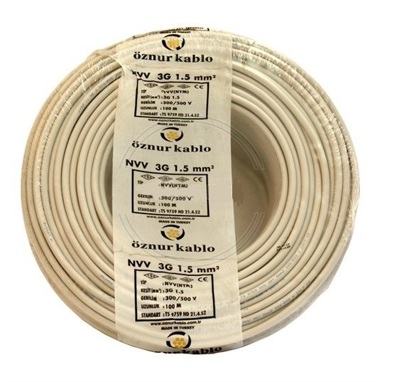 Öznur 3x1.5 mm NYM Antigron Kablo Tek Damar NVV 100 METRE