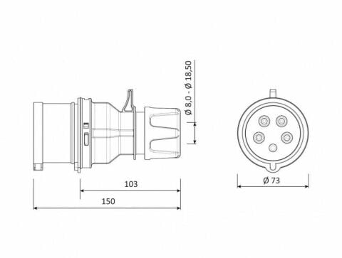 Bemis 5X32A Düz Seyyar Erkek Fiş IP 44 380 Volt BC1-3505-2011