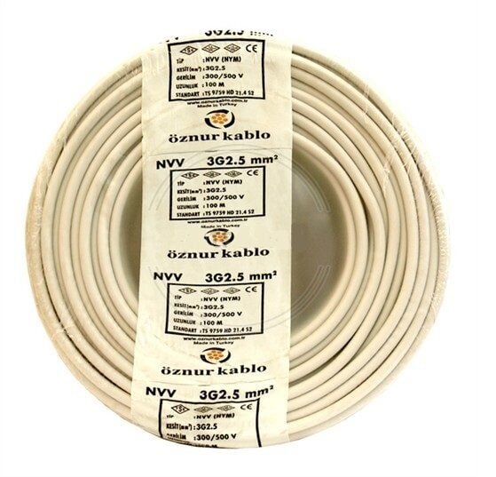 Öznur 3x2.5 mm NYM Antigron Kablo Tek Damar NVV 100 METRE