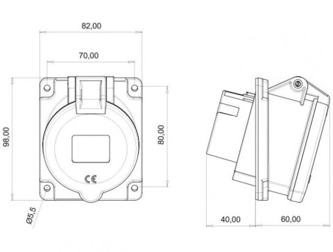 Bemis 5X32A 45 Derece Eğik Makine Prizi IP 44 380 Volt BC1-3505-2420