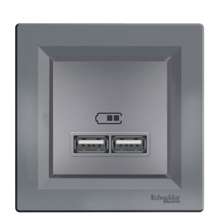 Schneider Asfora Plus Çelik USB Şarj Prizi 2.1A Type A Çerçeveli - EPH2700262