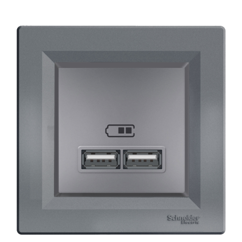 Schneider Asfora Plus Çelik USB Şarj Prizi 2.1A Type A Çerçeveli - EPH2700262