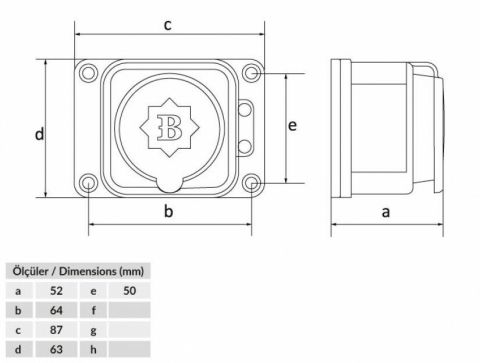 Bemis 1x16A Kauçuk Tekli Duvar Prizi 220 Volt IP54 BK1-1402-3511
