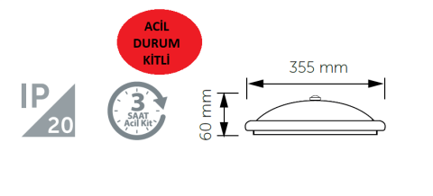 İnoled 18w Sensörlü Acil Kitli Led Glop Tavan Armatürü Beyaz Işık 5146-01