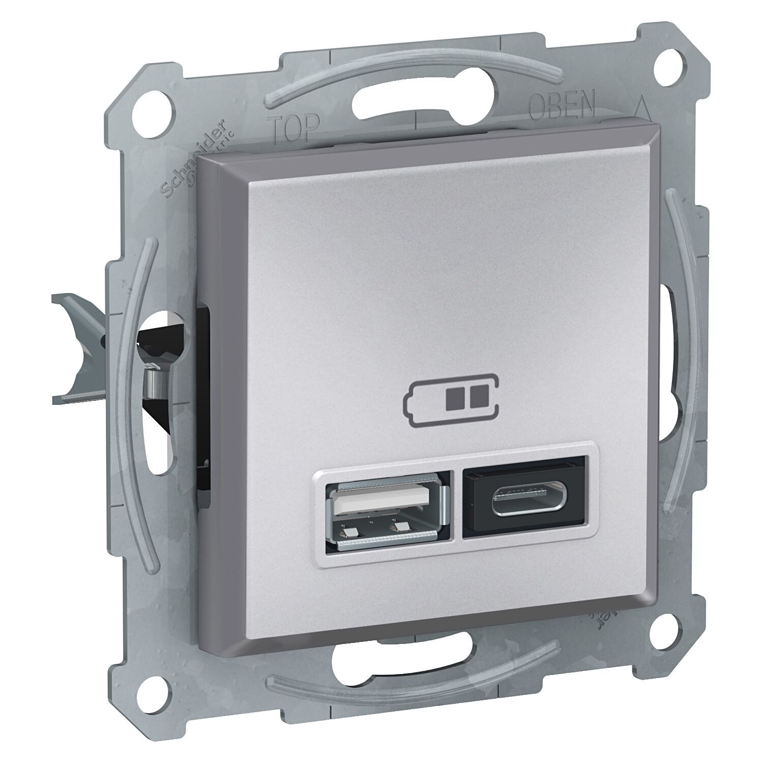 Schneider Asfora Plus Alüminyum USB Şarj Prizi 2.4A Type A+C Çerçevesiz - EPH2700361