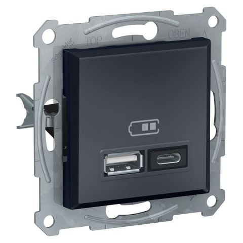 Schneider Asfora Plus Antrasit USB Şarj Prizi 2.4A Type A+C Çerçevesiz - EPH2700371