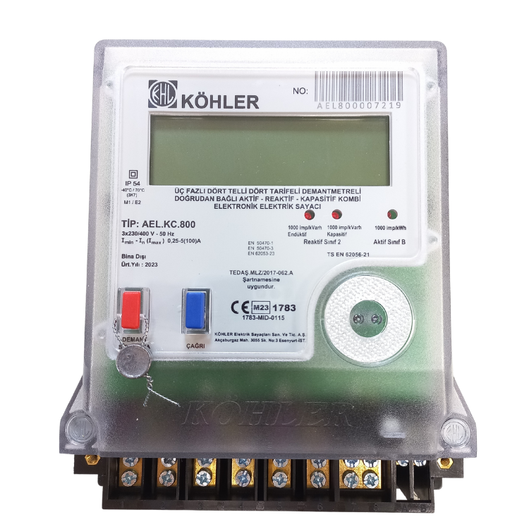 Köhler Direk Bağlı Kombi Trifaze Elektronik Elektrik Sayacı AEL KC 020-1 (AELKC800)