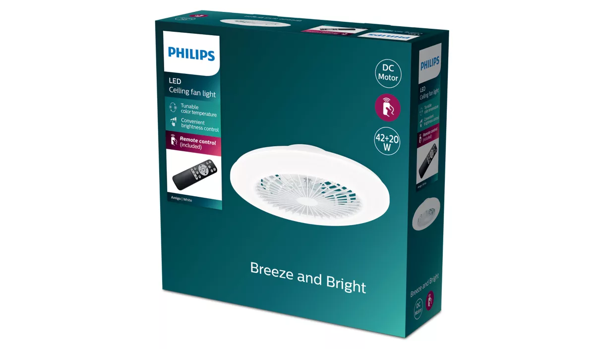 Philips Amigo Tavan Vantilatörü, Sarı/beyaz Işık, 25W+60W